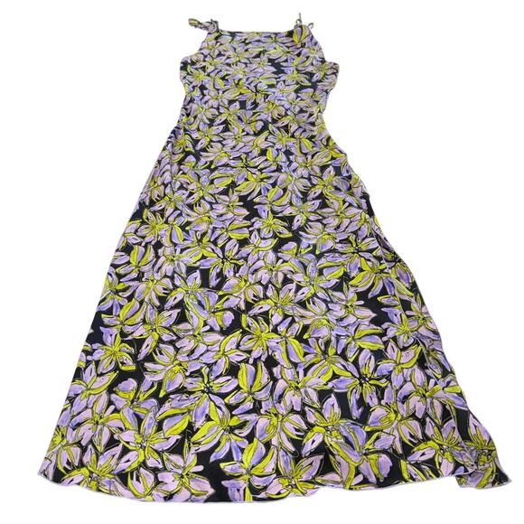 Vero Moda Dress Womens Large Purple Floral Kyra Maxi Slip Side Slip Tie Shoulder - Picture 2 of 10